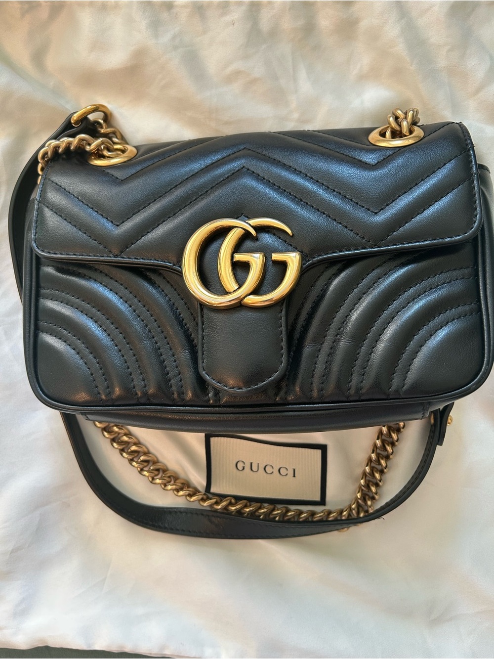 Gucci Black Chevron Matelassé GG Marmont Shoulder Bag with Gold Hardware